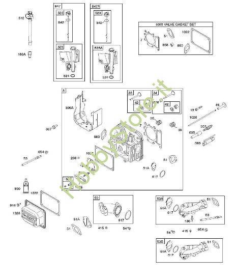 E - TESTATA CILINDRO, COLLETTORE ASPIRAZIONE, BOCCHETTONE DI RIEMPIMENTO OLIO, VALVOLE B&S - 31 €¦ 31R777-0007-B5 brand Stihl